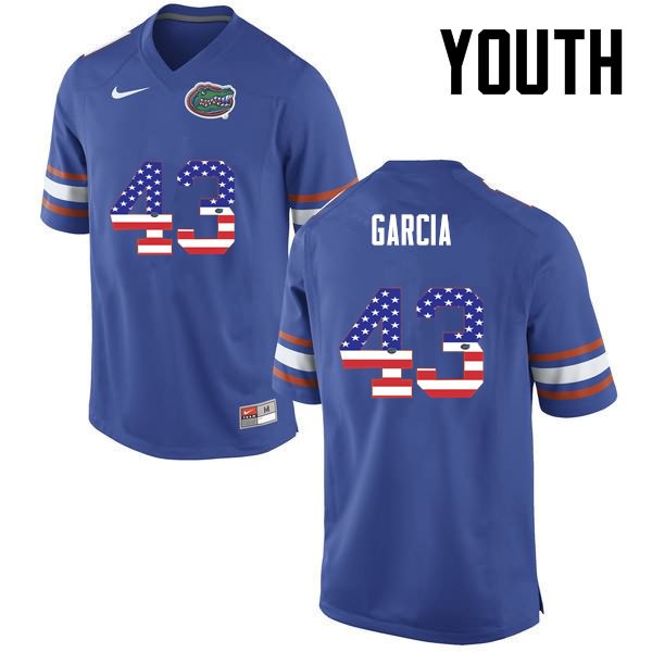 Youth NCAA Florida Gators Cristian Garcia #43 Stitched Authentic USA Flag Fashion Nike Blue College Football Jersey NNS3865CY